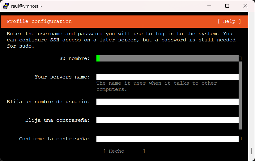 Configuración hostname y usuario