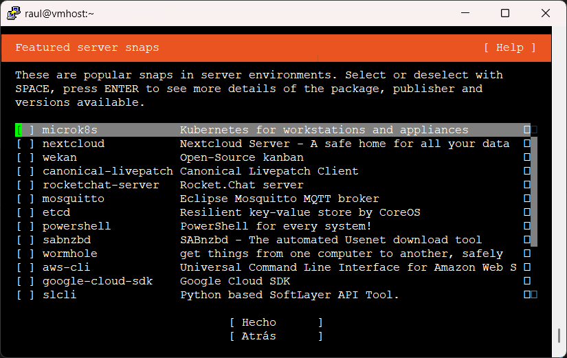 Instalar snaps para servidor