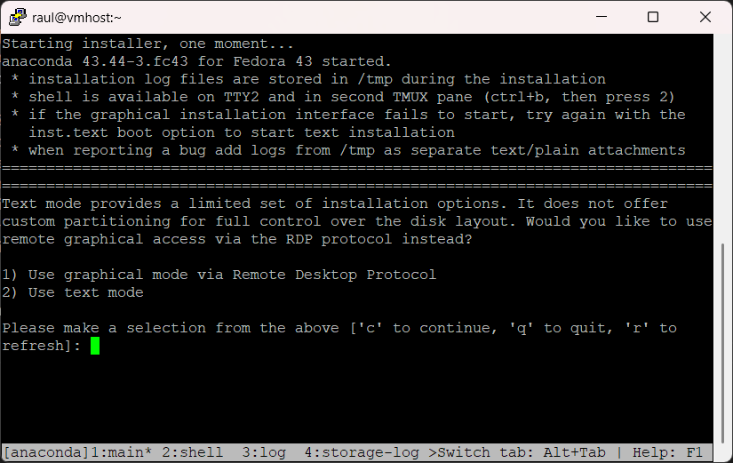 Inicio de Anaconda en Fedora Server