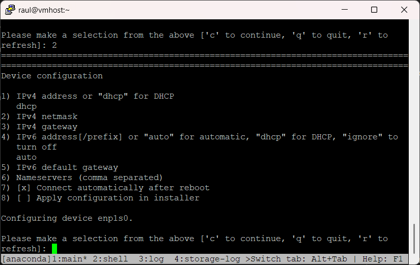 Inicio de la configuración de la interfaz de red