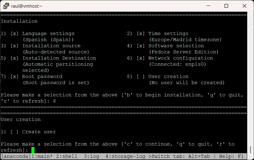 Inicio de creación de usuario
