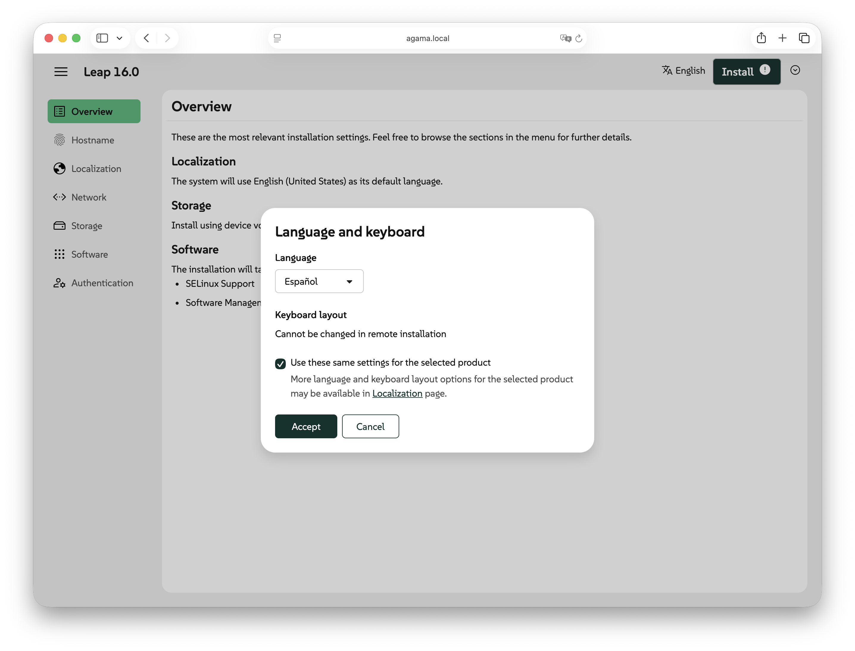 Selección idioma de instalación