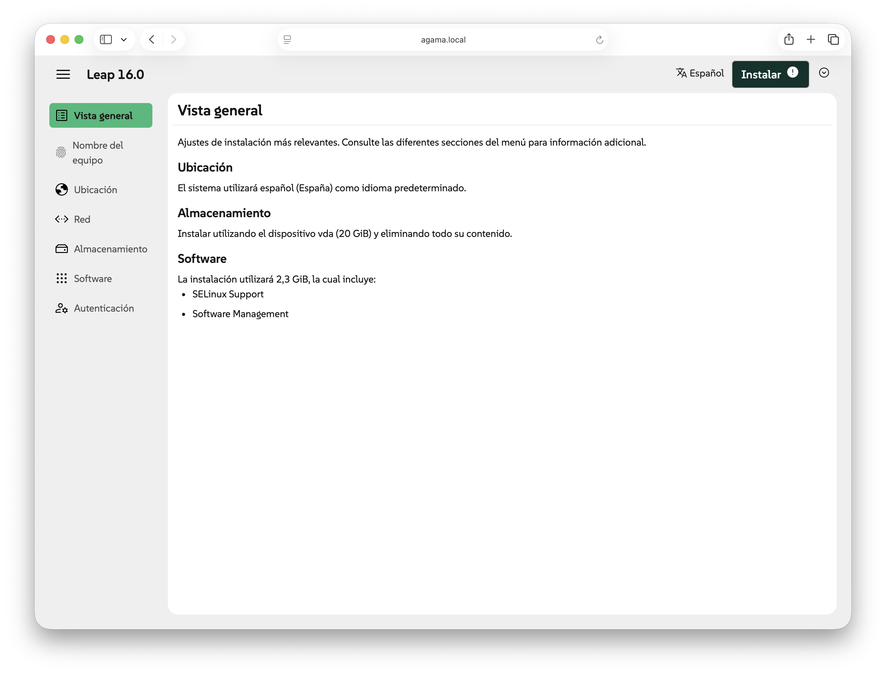 Página principal en castellano