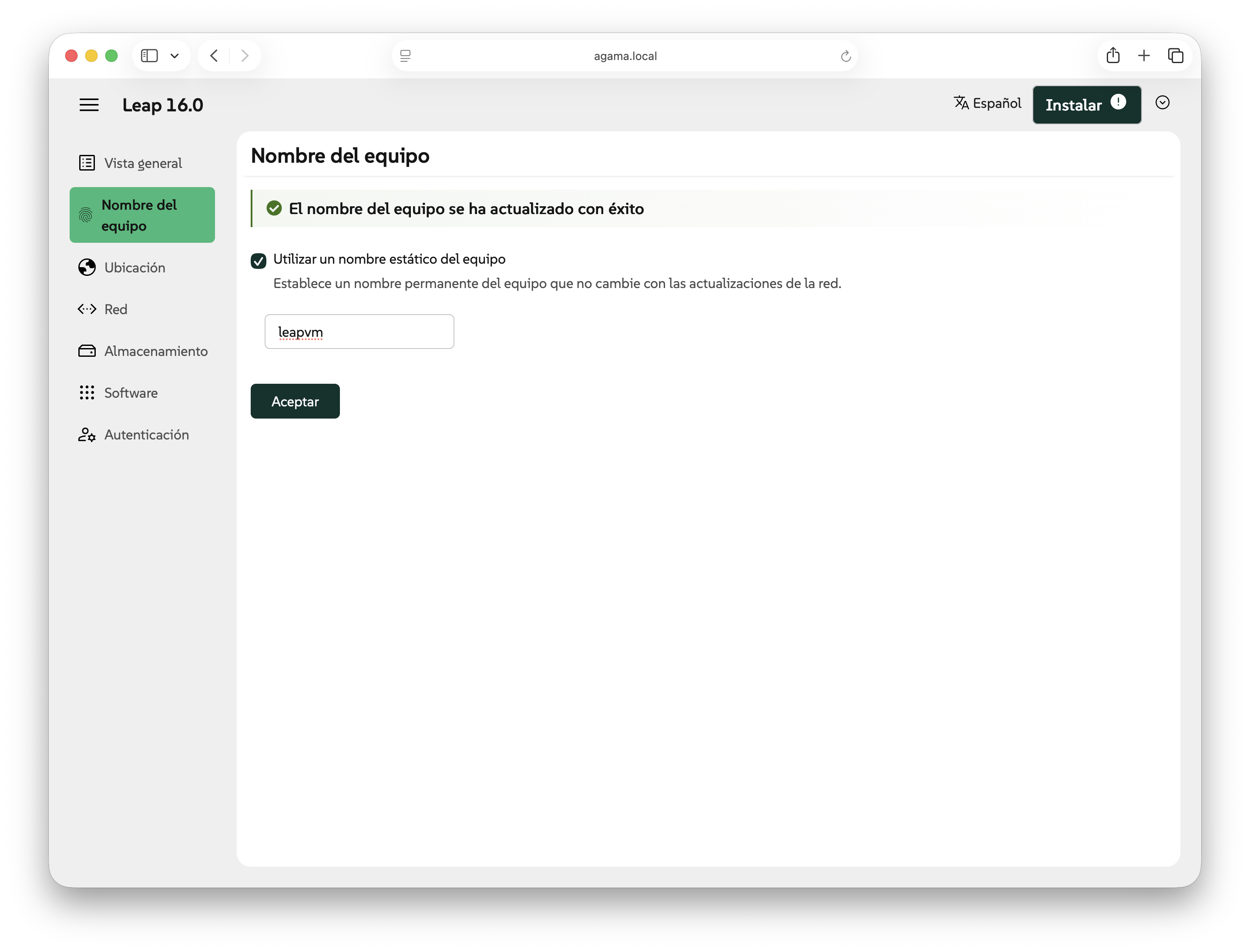 Nombre del equipo fijado